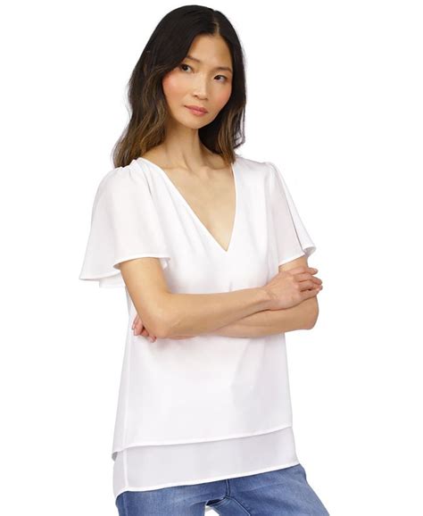 michael kors flutter sleeve top|MICHAEL Michael Kors Women's Layered V.